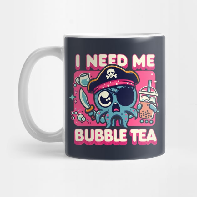 I Need Me Bubble Tea! Octopus Pirate Boba Lover by SubtleSplit